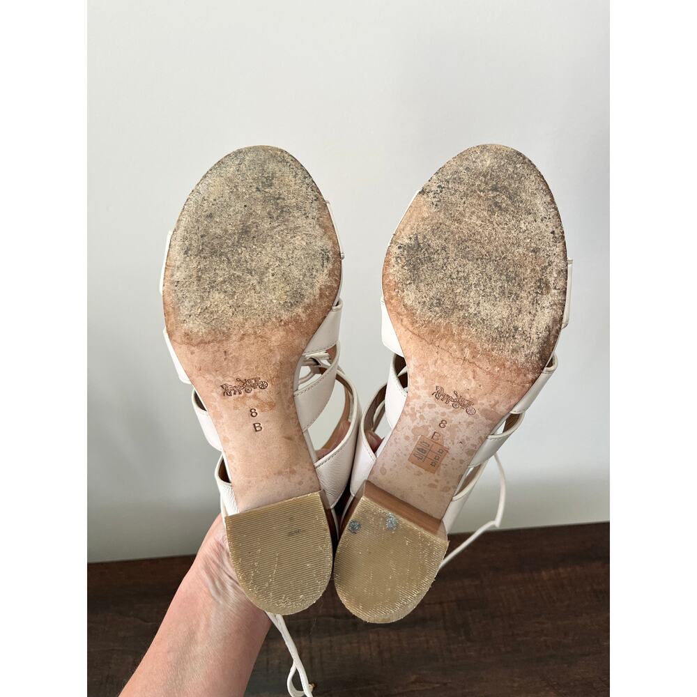 COACH Larissa Leather Lace-Up City Sandals Chunky Heel White Sz 8 Gladiator - Picture 12 of 13